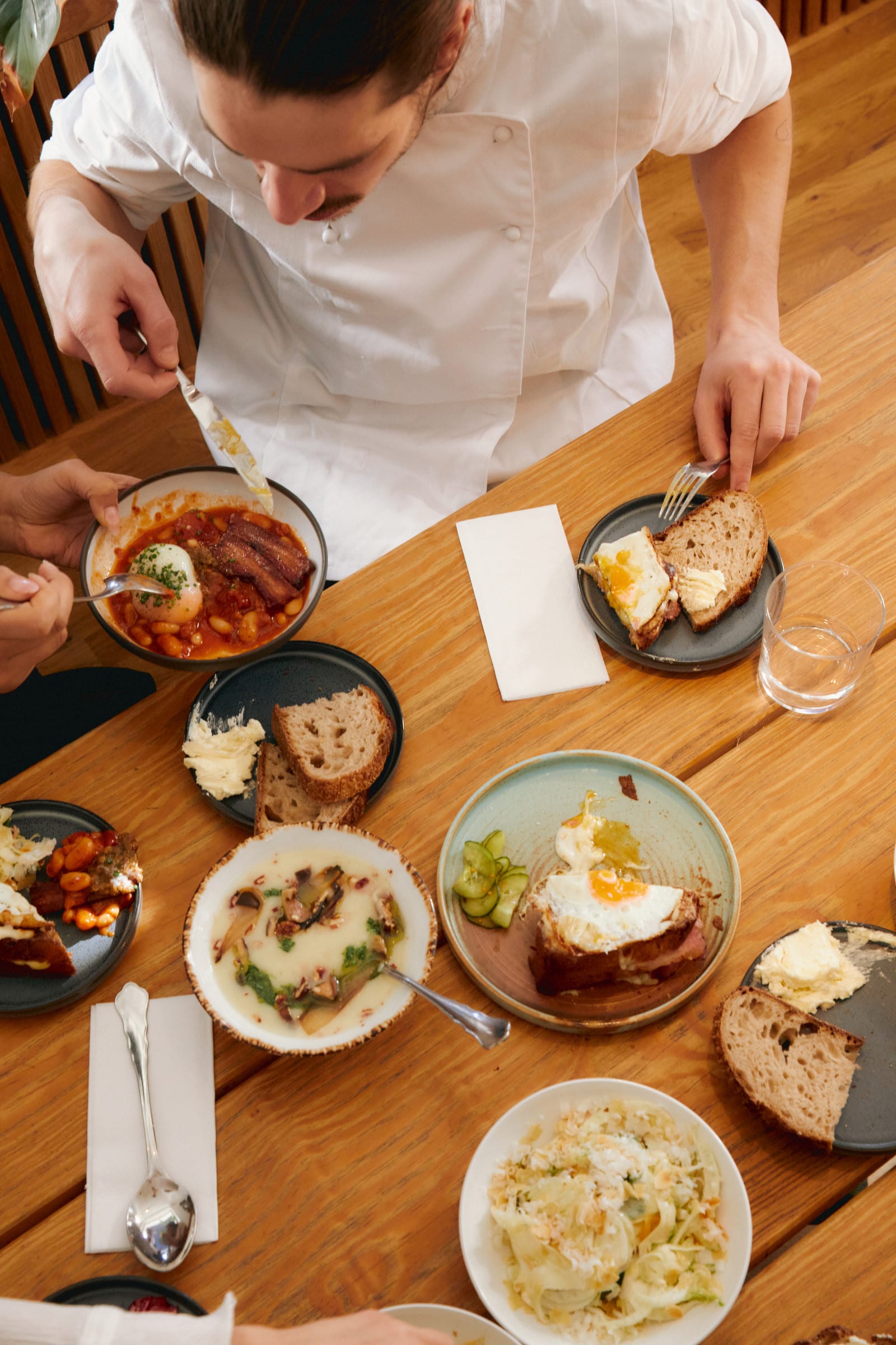 Restaurant table with shared dishes