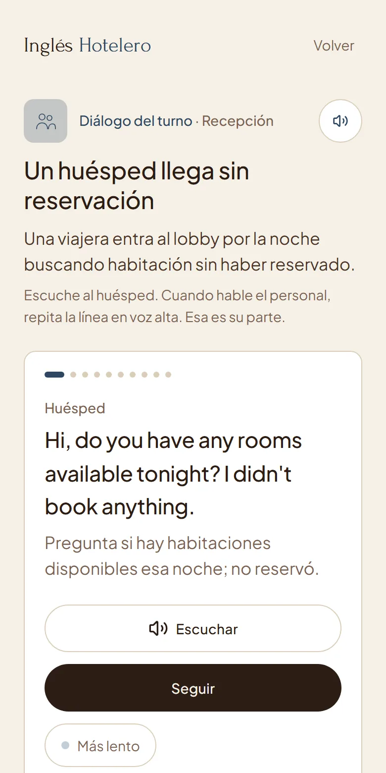 Shift dialogue: a guest arrives without a reservation